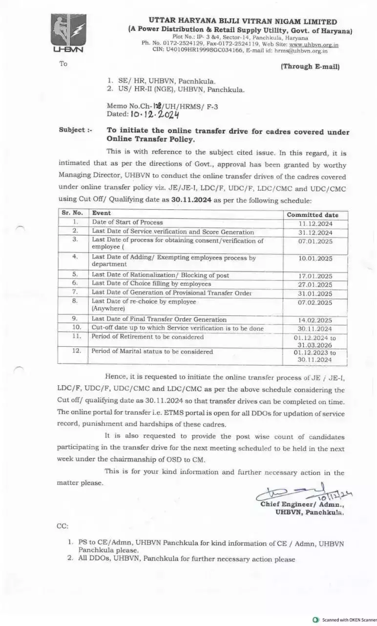 online transfer process starting 11 December 2024